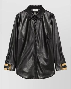 Elisabetta Franchi Fitted Jacket Curved Hem Pointed Collar - Black