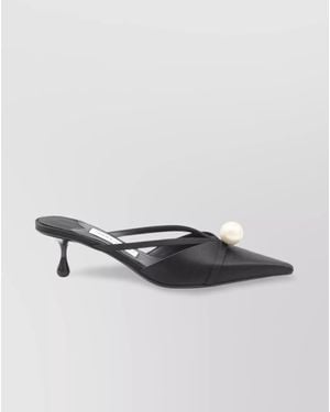 Jimmy Choo Pearl-Studded Satin Kitten Heel Mules - Black