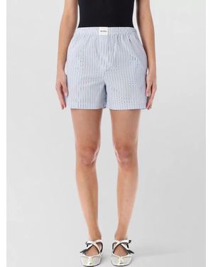 The Attico Striped Cotton Poplin Knee-Length Shorts - Blue