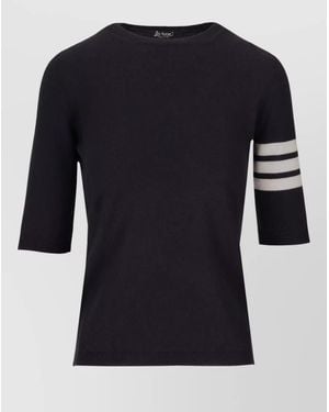 LA ROSE Merino Wool Knit Top Three Quarter Sleeves - Black