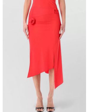 Coperni High Waist Asymmetric Floral Draped Skirt - Red