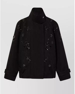 Golden Goose Embellished Floral Embroidered Cropped Oversized Jacket - Black