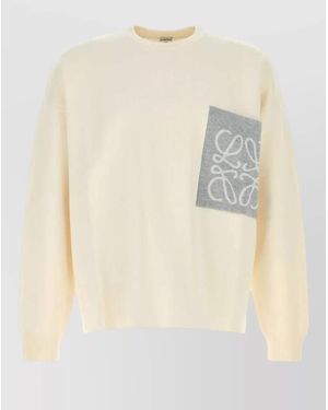 Loewe Cotton Blend Jumper Crew Neck Pocket - Natural