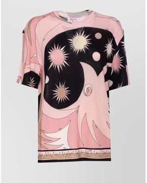 PUCCI Crew Neck Graphic Print Relaxed Fit Top - Pink