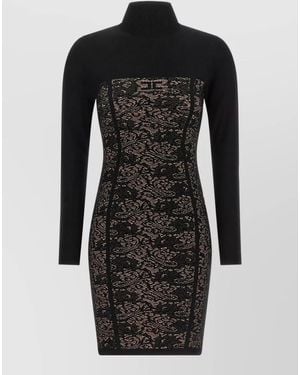 Elisabetta Franchi Jacquard High-Neck Long-Sleeve Mini Dress - Black