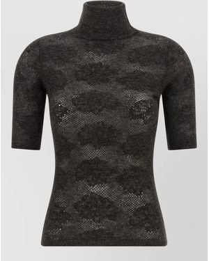 Brunello Cucinelli High Neck Short Sleeve Openwork Knit Jumper - Black