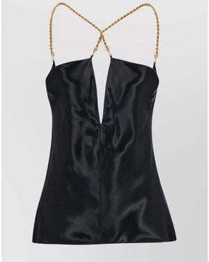Ferragamo Satin Cutout Twisted-Strap Sleeveless Top - Black