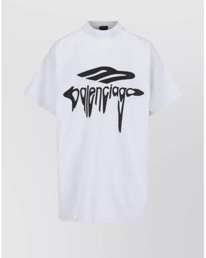 Balenciaga Cotton Oversized Logo Print T-Shirt - Blue
