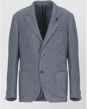 Lardini Wool Blazer Structured Lapel Collar Pin Detail - Blue