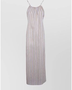 Semicouture Striped Maxi Dress Lightweight Spaghetti Straps - White