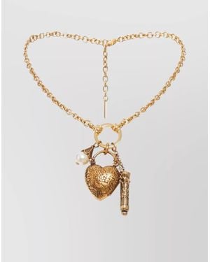 Chloé Heart Pendant Necklace With Charm And Pearl - White