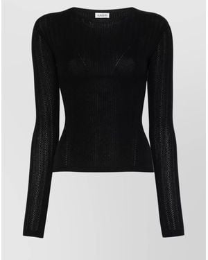Lanvin Long Sleeve Ribbed Sheer Detailing Top - Black