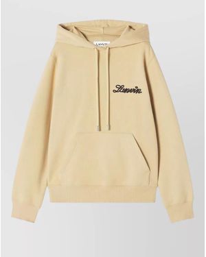Lanvin Hooded Crewneck Jumper Kangaroo Pocket Ribbed Hem - Natural