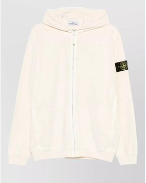 Stone Island Hooded Sweatshirt Ribbed Cuffs Vertical Pockets - Natural