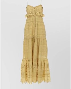 Isabel Marant Dress Spaghetti Straps Tiered Ruffle Embroidered - Metallic