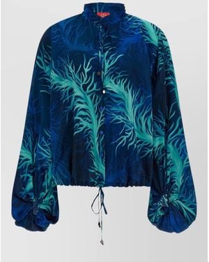 F.R.S For Restless Sleepers Abstract Print Top Drawstring Hem Sleeves - Blue
