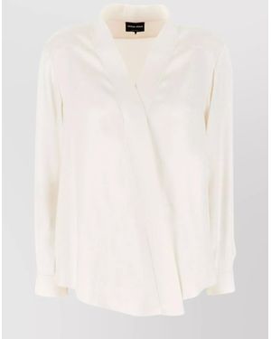 Giorgio Armani Silk V-Neck Blouse - Natural