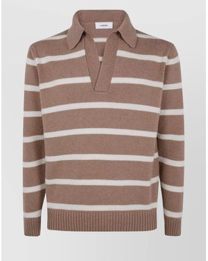 Lardini Cashmere Striped Long-Sleeve Polo Jumper - Brown