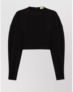 GAUGE81 Cropped Knit Crew Neck Sweater - Black