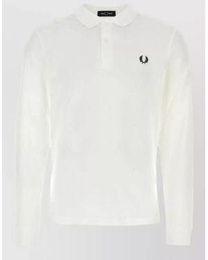 Fred Perry Long Sleeve Piquet Polo Shirt Ribbed Cuffs - White