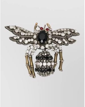 N°21 Bee Motif Brooch Mixed Metal Crystals - Metallic
