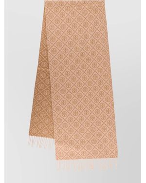 Tory Burch Geometric Pattern Scarf Fringe Detail - Natural