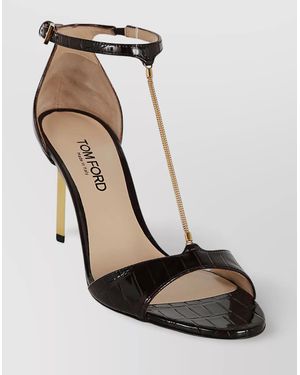 シューズ・サンダルその他 TOM FORD Woman Heeled sandals Gold W3613LCL232G 1Y023 TOM FORD Metallic lizard-effect leather sandals | NET-A-PORTER