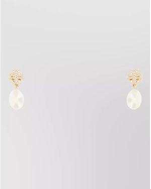 Tory Burch Metal Pavé Pendant Earrings - White