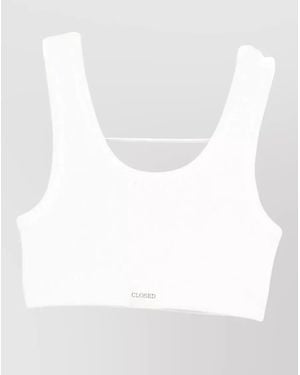 Closed Cotton Bralette Top Cropped Scoop Neckline - White