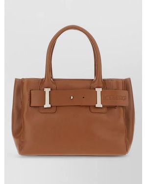 Iceberg Leather Shoulder Bag Structured Shape Top Handles - Brown