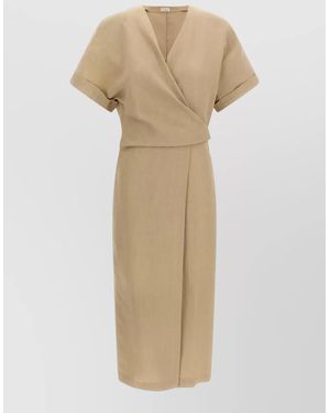 Brunello Cucinelli Wrap Midi Dress - Natural