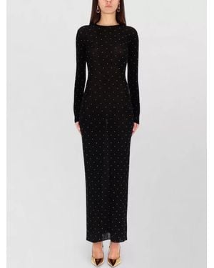 Rabanne Long Dress Crew Neck Fitted Silhouette - Black