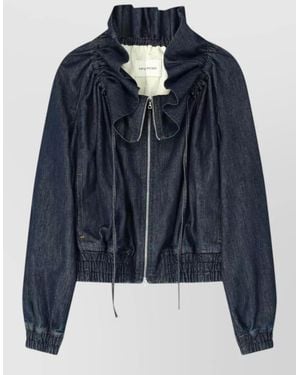 Dries Van Noten Denim Jacket Ruffled Collar Cuffs Hems - Blue