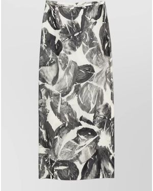 Alysi Long Silk Skirt High Waist Slit - Grey