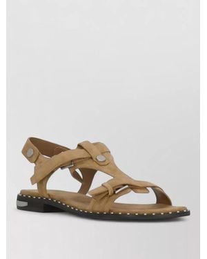 Ash Flat Sandals Suede Straps Studs Hardware - Brown
