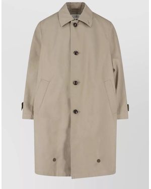MM6 by Maison Margiela Straight Coat Shirt Collar Buttoned Cuffs Pockets - Natural