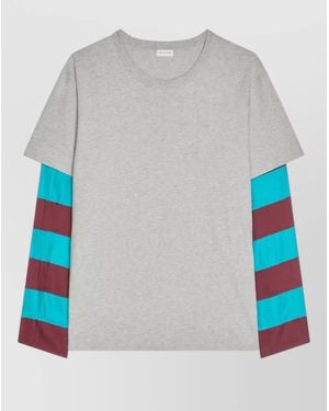 Dries Van Noten Stripe T Shirt Mixed Sleeve Design - White