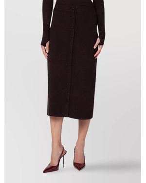 Victoria Beckham Wool Blend Button Detailing High Waist Skirt - Black