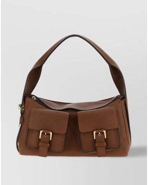 Mulberry Adjustable Strap Dual Front Pockets Textured Finish Shoulder Bag - Brown