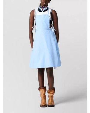 Miu Miu Dress Square Neckline Sleeveless A Line Tie - Blue