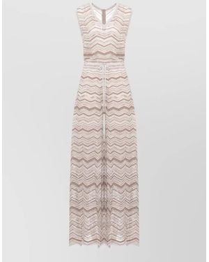 D.exterior Geometric Knit Jumpsuit Lurex Drawstring Waist - White