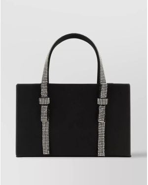 Kara Crystal Mesh Lamb Leather Tote Bag - Black