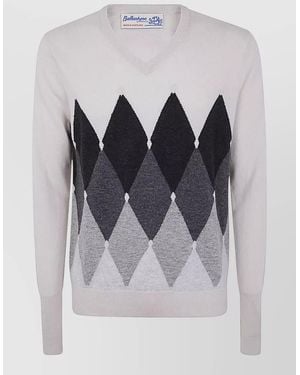 Ballantyne Cashmere V-Neck Jumper - Blue