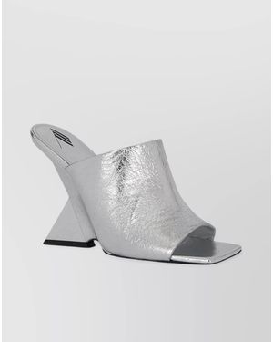 The Attico Leather Wedge Mules - Grey