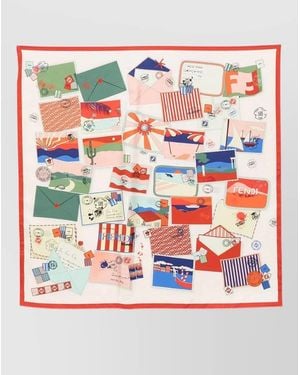 Fendi Silk Scarf Postcard Collage Summer Landscapes - Multicolor