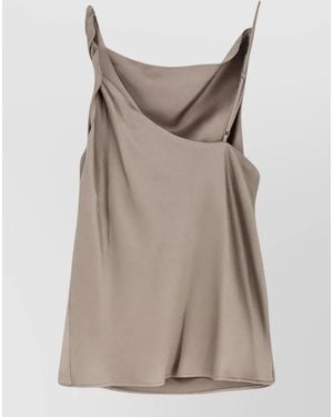 Alysi Asymmetric Satin Sleeveless Top - Natural