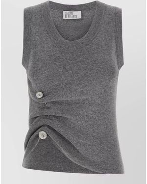 GIUSEPPE DI MORABITO Knit Top Jewel Brooch Ribbed Buttons - Gray