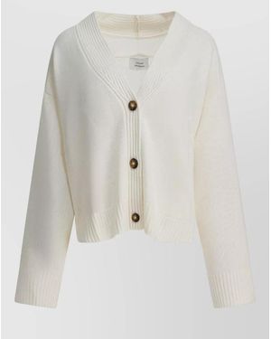 Loulou de Saison Knit Top V Neckline Long Sleeves - White