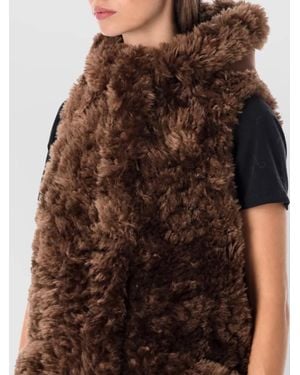 Urbancode Faux Fur Hooded Longline Sleeveless Coat - Brown
