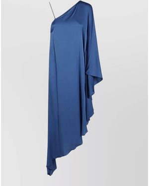 Silk95five Asymmetric Long Dress One Shoulder Draped - Blue